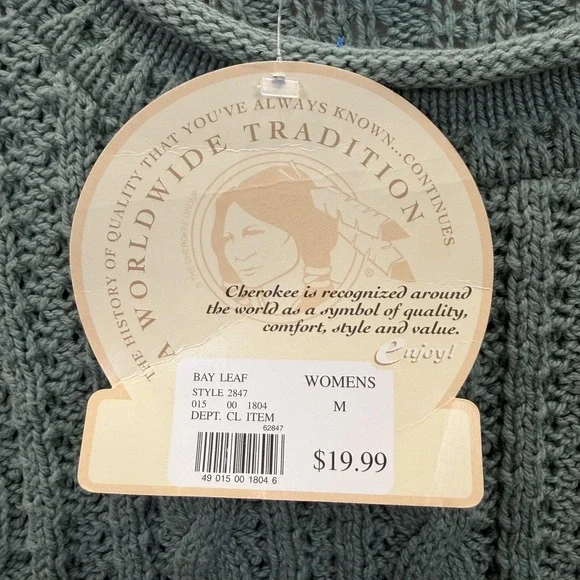 NWT Cherokee Sweater Womens M Green Cable Knit Pullover Roll Crew Neck VTG USA - Picture 7 of 8